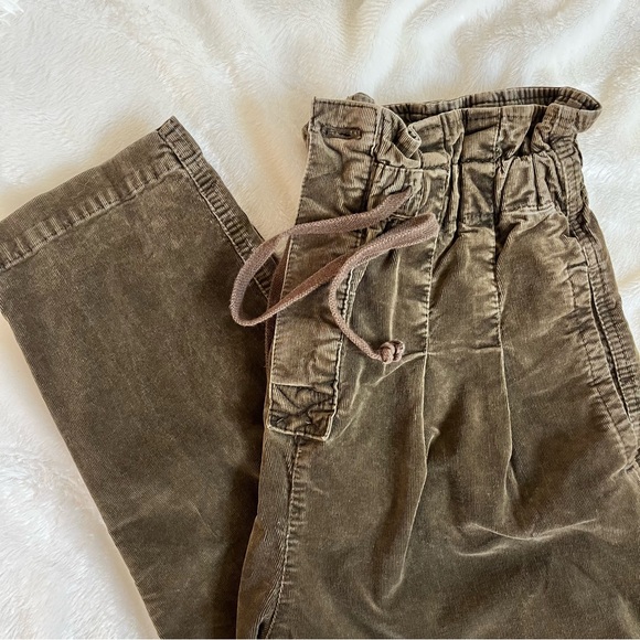 Free People Margate Pleated Trouser Women's XS PaperBag Waist Boho Brown Green - Picture 1 of 12